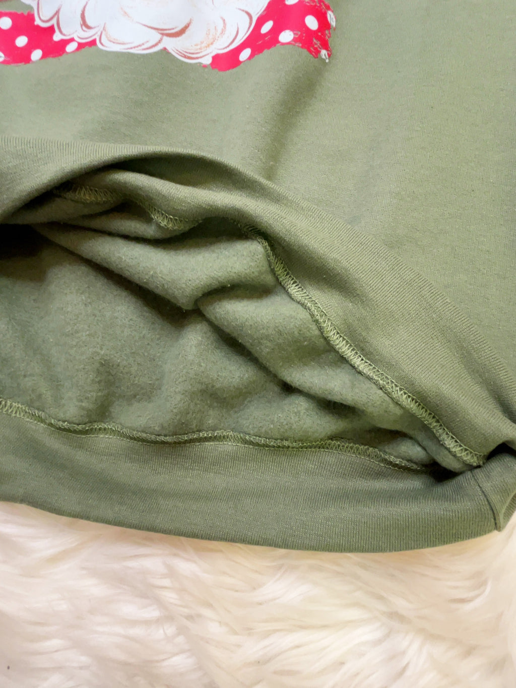 Olive green Santa with polka dots - Women’s Sweatshirt Top - by Gildan - True to Size