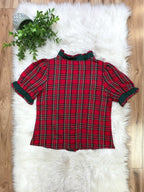 Red Plaid with Green Trim - Women’s Blouse Top - by Evermmee - True to Size