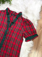 Red Plaid with Green Trim - Women’s Blouse Top - by Evermmee - True to Size
