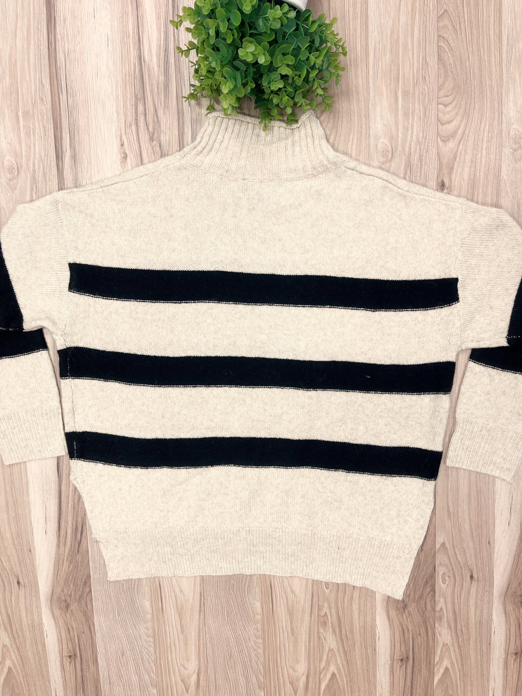 Cream & Black Striped - Women’s Sweater Top - by LUMIERE - Oversized