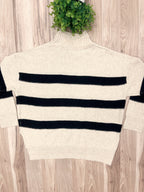 Cream & Black Striped - Women’s Sweater Top - by LUMIERE - Oversized