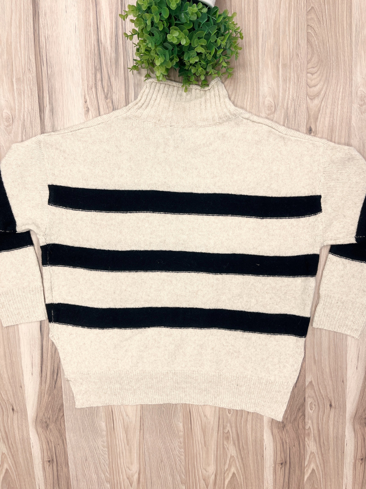 Cream & Black Striped - Women’s Sweater Top - by LUMIERE - Oversized
