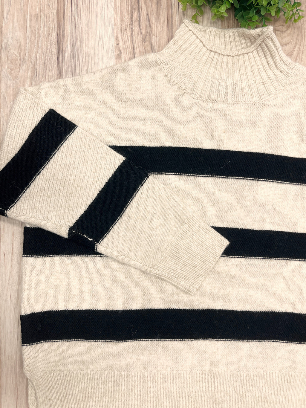 Cream & Black Striped - Women’s Sweater Top - by LUMIERE - Oversized