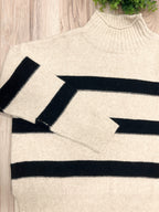 Cream & Black Striped - Women’s Sweater Top - by LUMIERE - Oversized