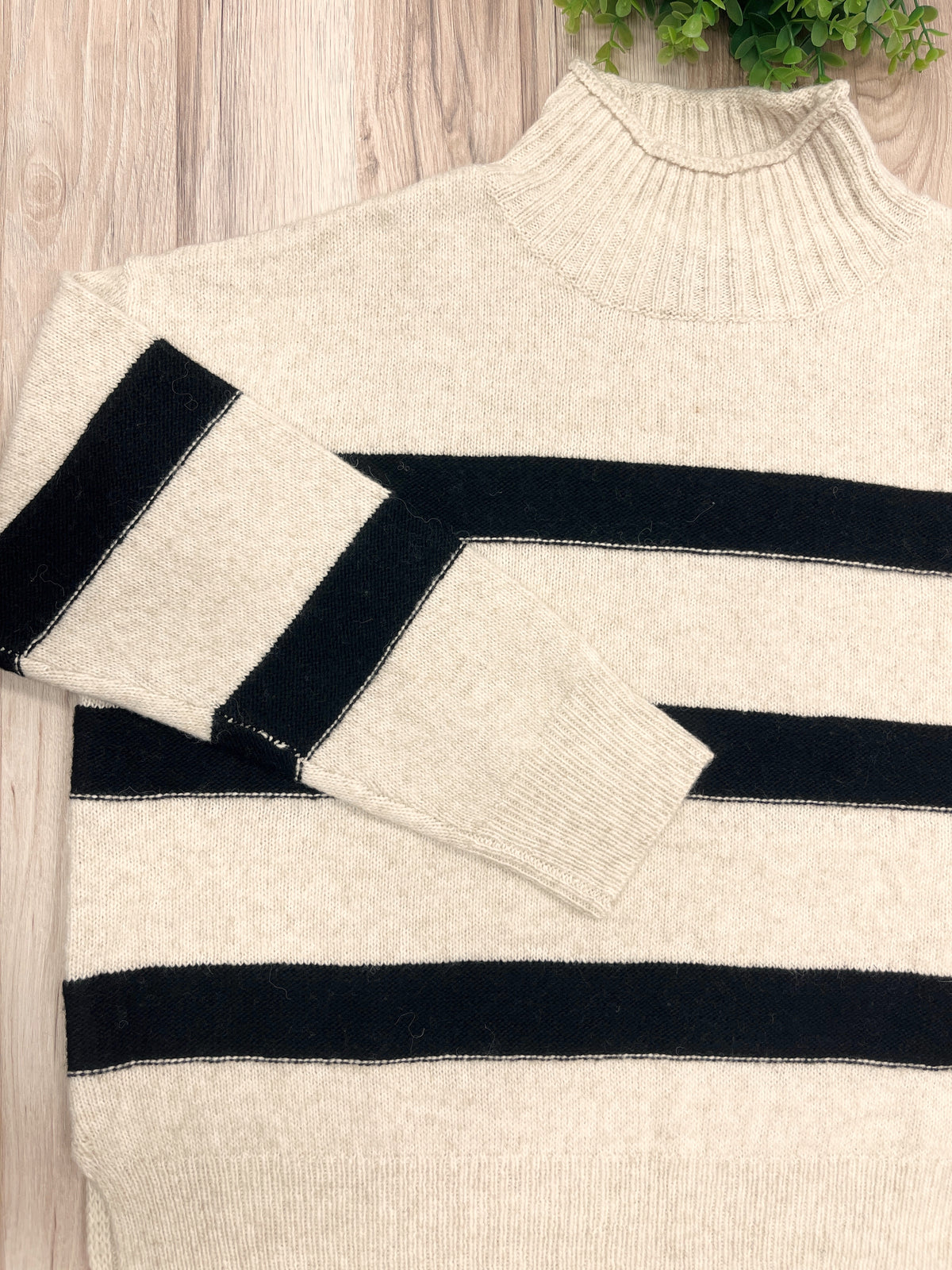Cream & Black Striped - Women’s Sweater Top - by LUMIERE - Oversized