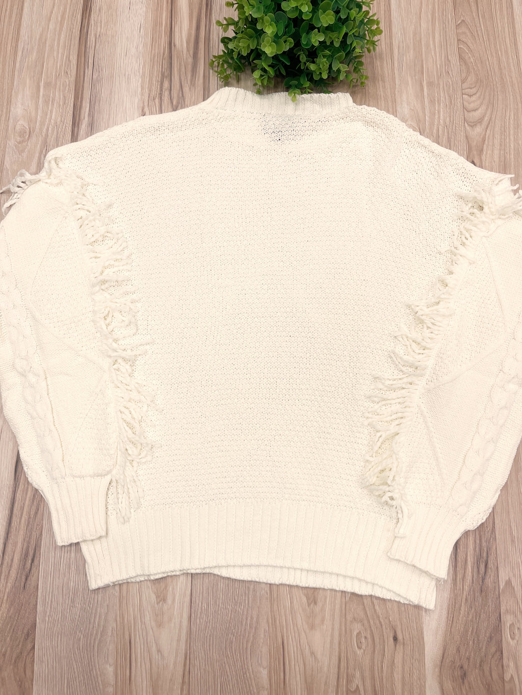 Cream Fringe Knit Sweater - Women’s Sweater Top - by LUMIERE - Oversized