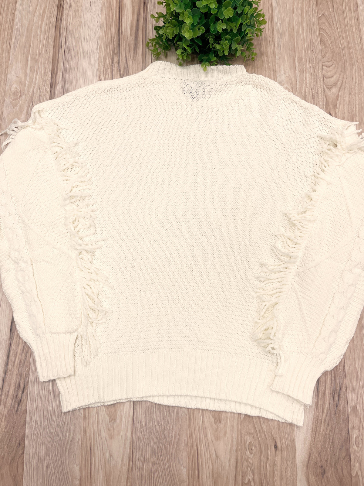 Cream Fringe Knit Sweater - Women’s Sweater Top - by LUMIERE - Oversized