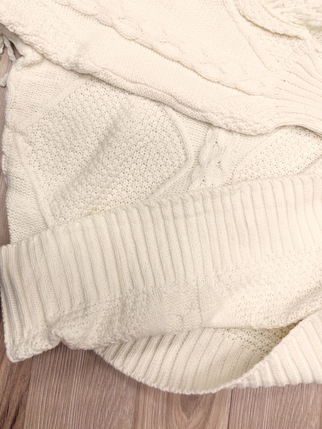 Cream Fringe Knit Sweater - Women’s Sweater Top - by LUMIERE - Oversized