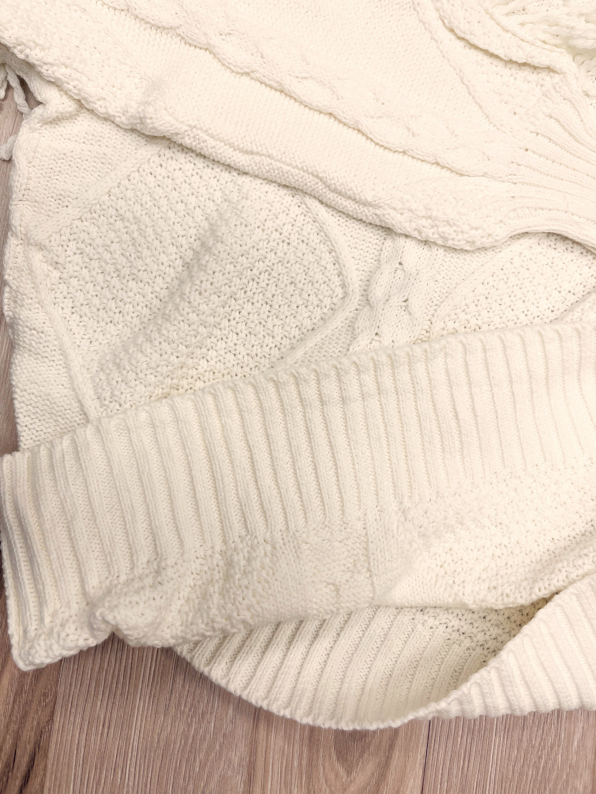 Cream Fringe Knit Sweater - Women’s Sweater Top - by LUMIERE - Oversized