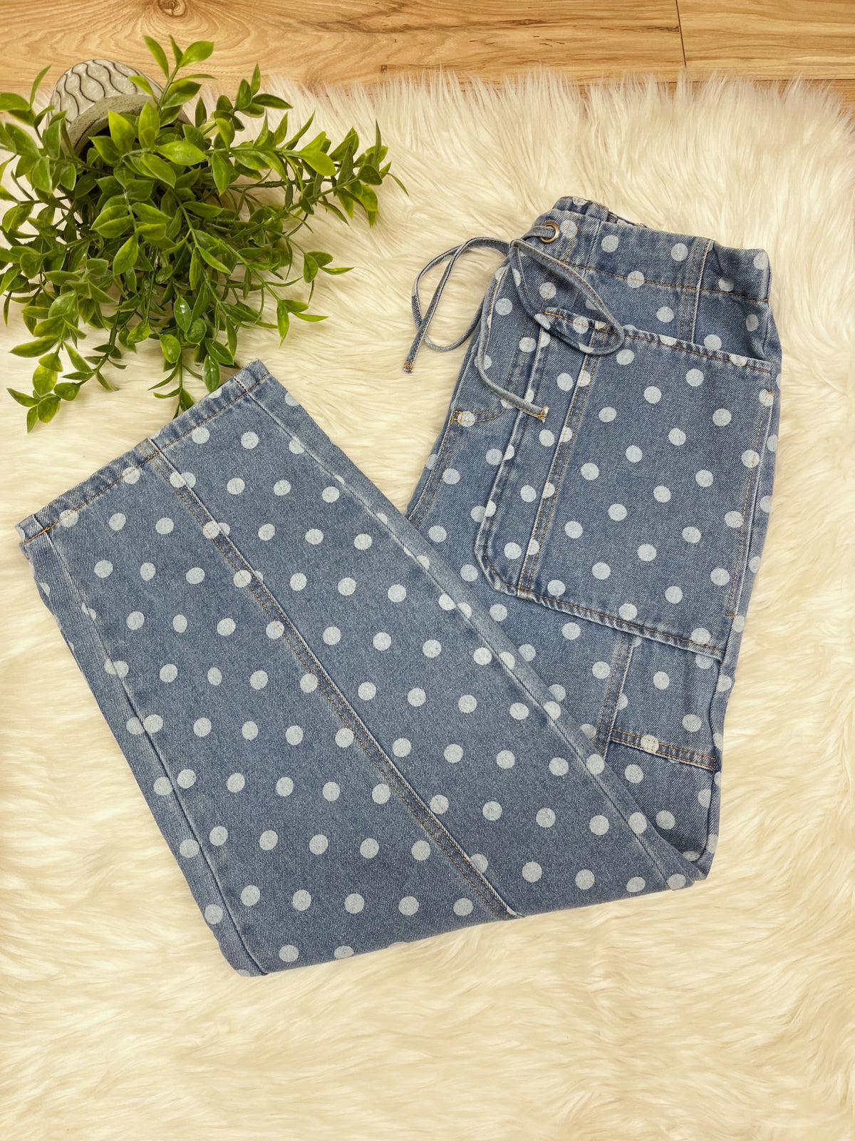 Vintage Breeze Polka Dots Drawstring Pants - Women’s Crop/Petite Pants - by LovLov - Loose Fit