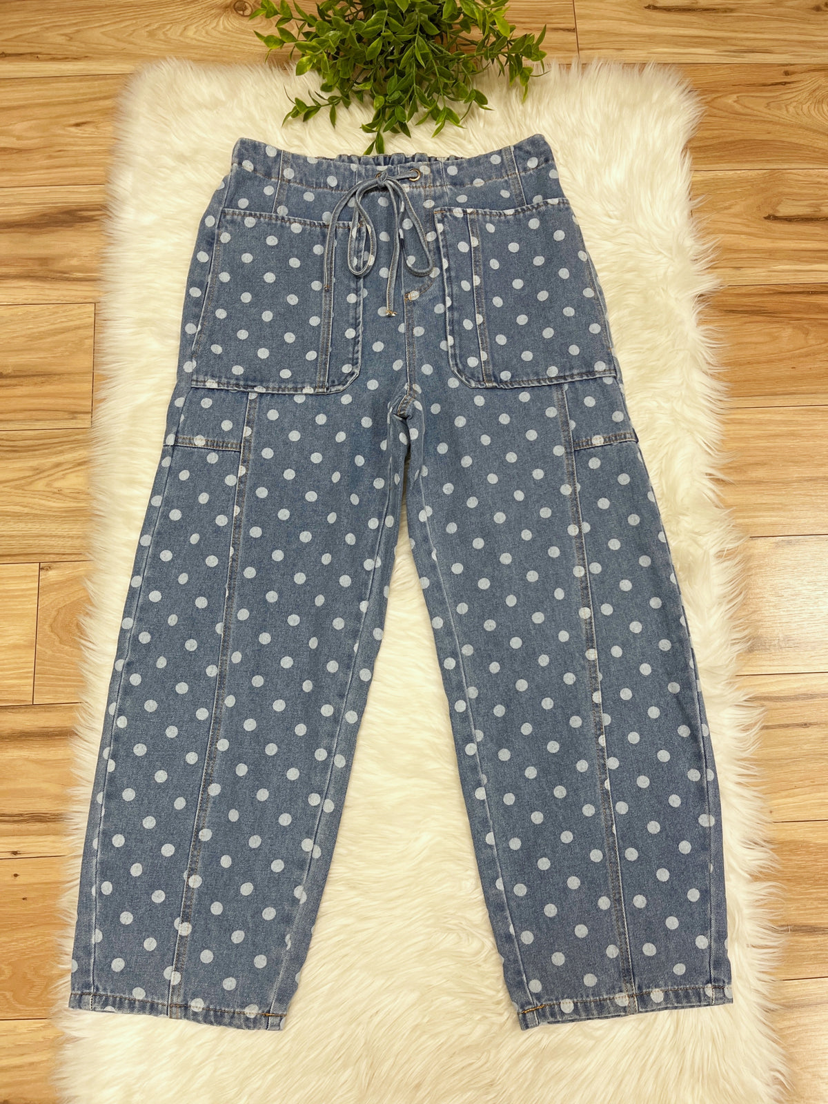 Vintage Breeze Polka Dots Drawstring Pants - Women’s Crop/Petite Pants - by LovLov - Loose Fit