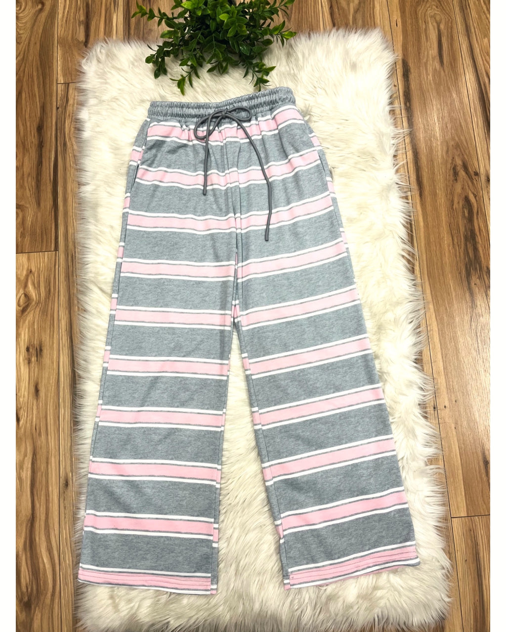 Pink & White Striped Grey Set - Women’s 2 Piece Pants Set - by Evermmee - True to Size