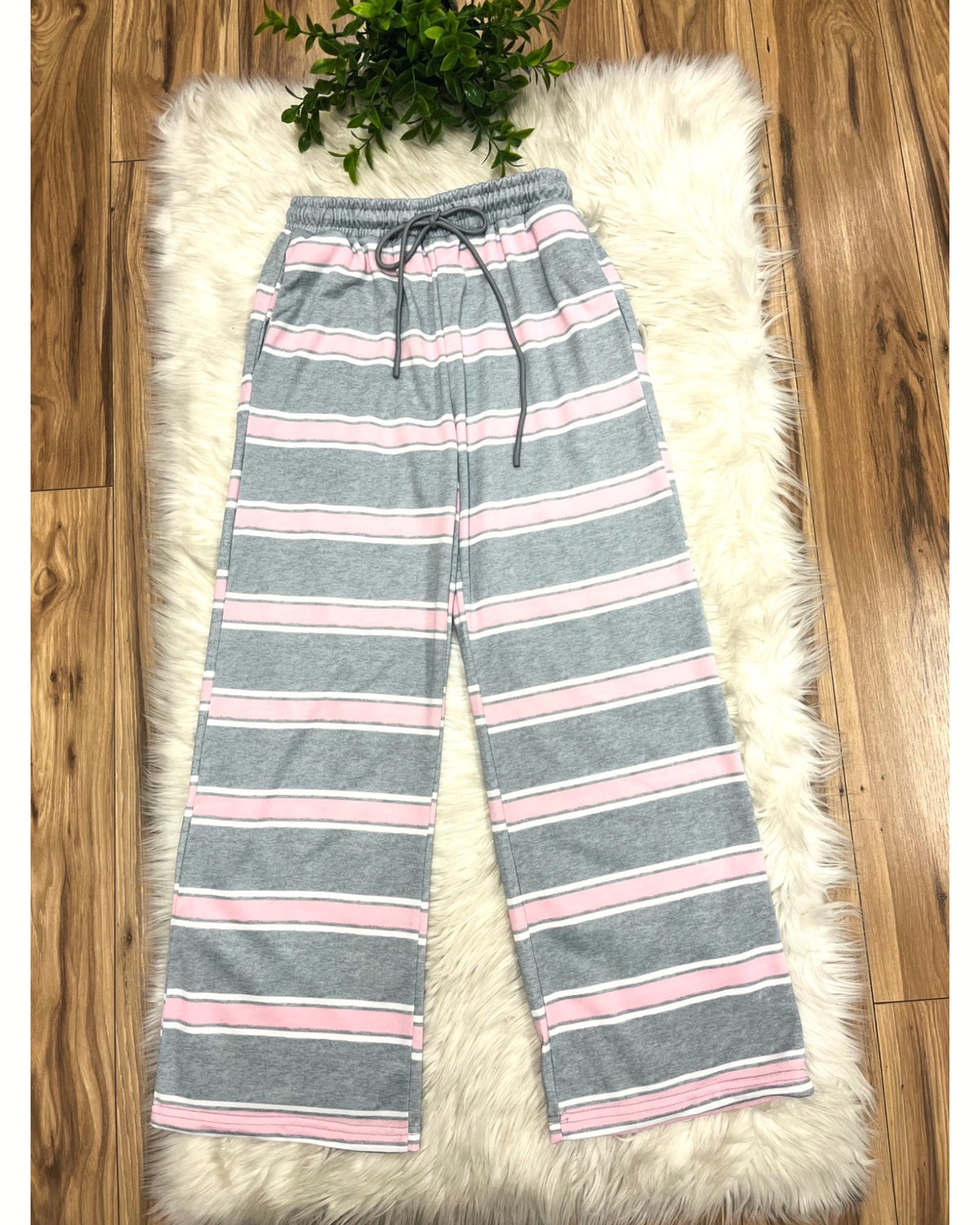 Pink & White Striped Grey Set - Women’s 2 Piece Pants Set - by Evermmee - True to Size