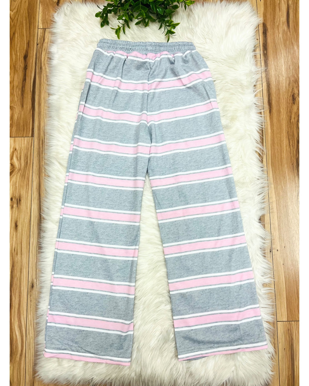 Pink & White Striped Grey Set - Women’s 2 Piece Pants Set - by Evermmee - True to Size