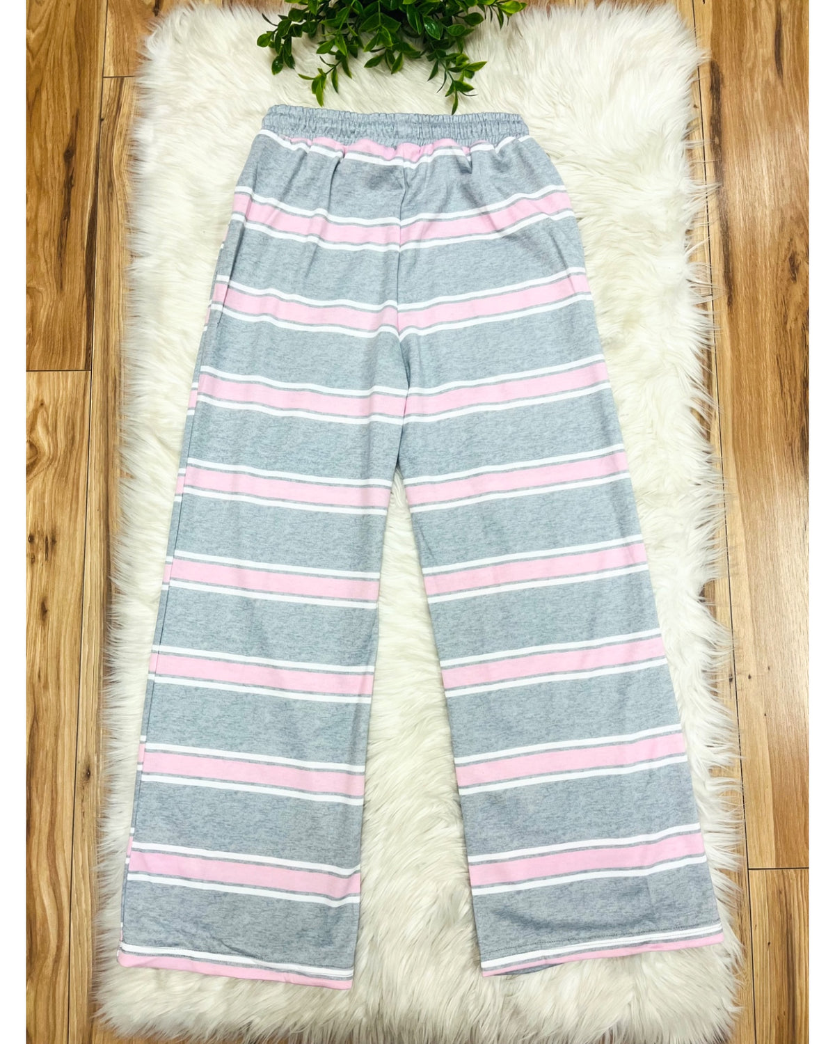 Pink & White Striped Grey Set - Women’s 2 Piece Pants Set - by Evermmee - True to Size