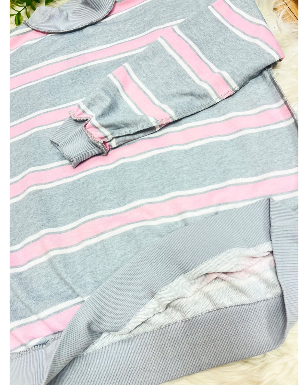 Pink & White Striped Grey Set - Women’s 2 Piece Pants Set - by Evermmee - True to Size