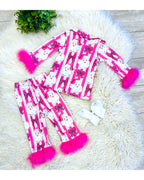 Fancy Pink Bow/Santa - Girls Pants Outfit - by Mini Mee - True to Size