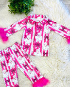 Fancy Pink Bow/Santa - Girls Pants Outfit - by Mini Mee - True to Size