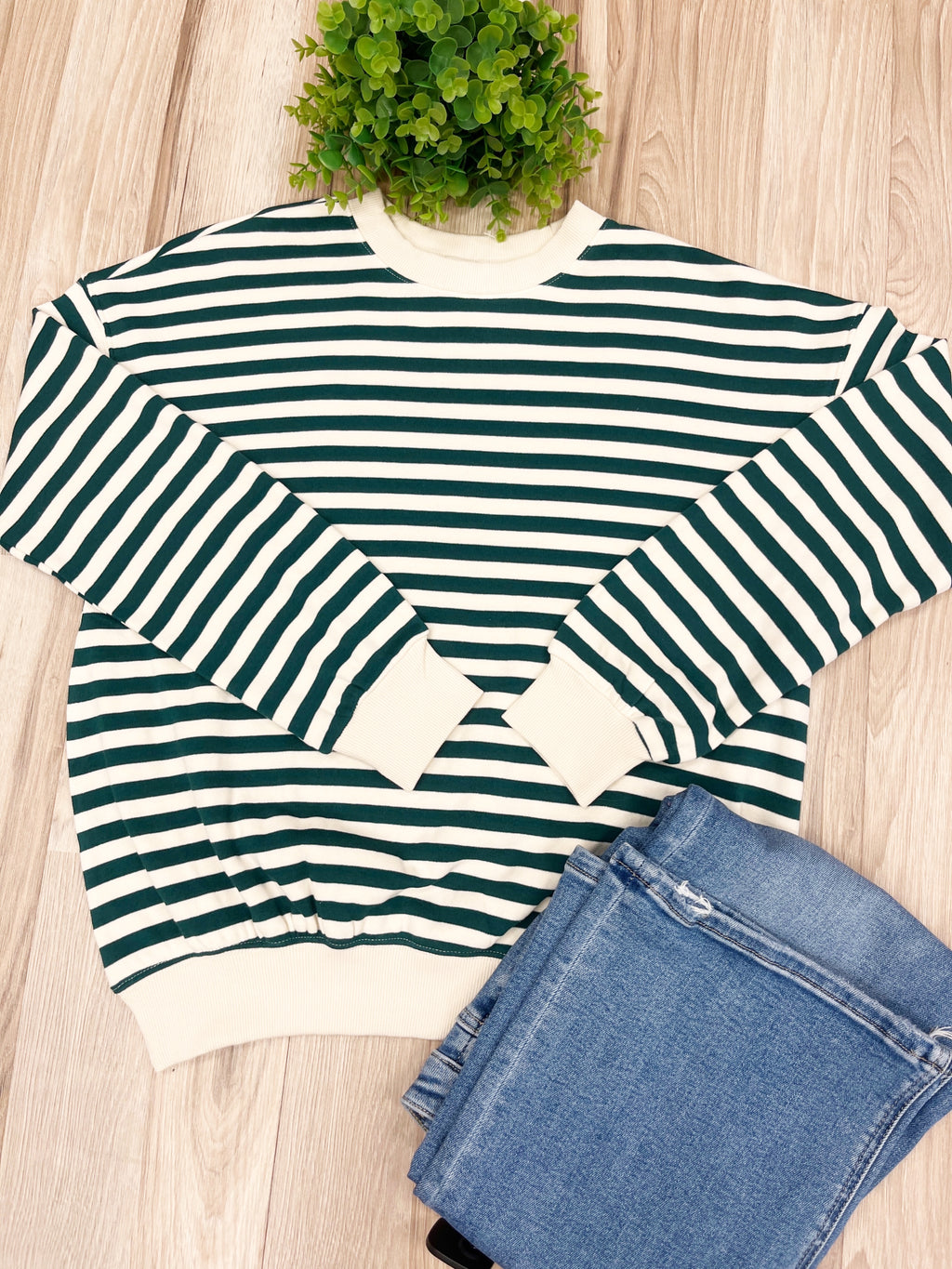 Green Cream Striped - Women’s Blouse Top - by Zenana - True to Size