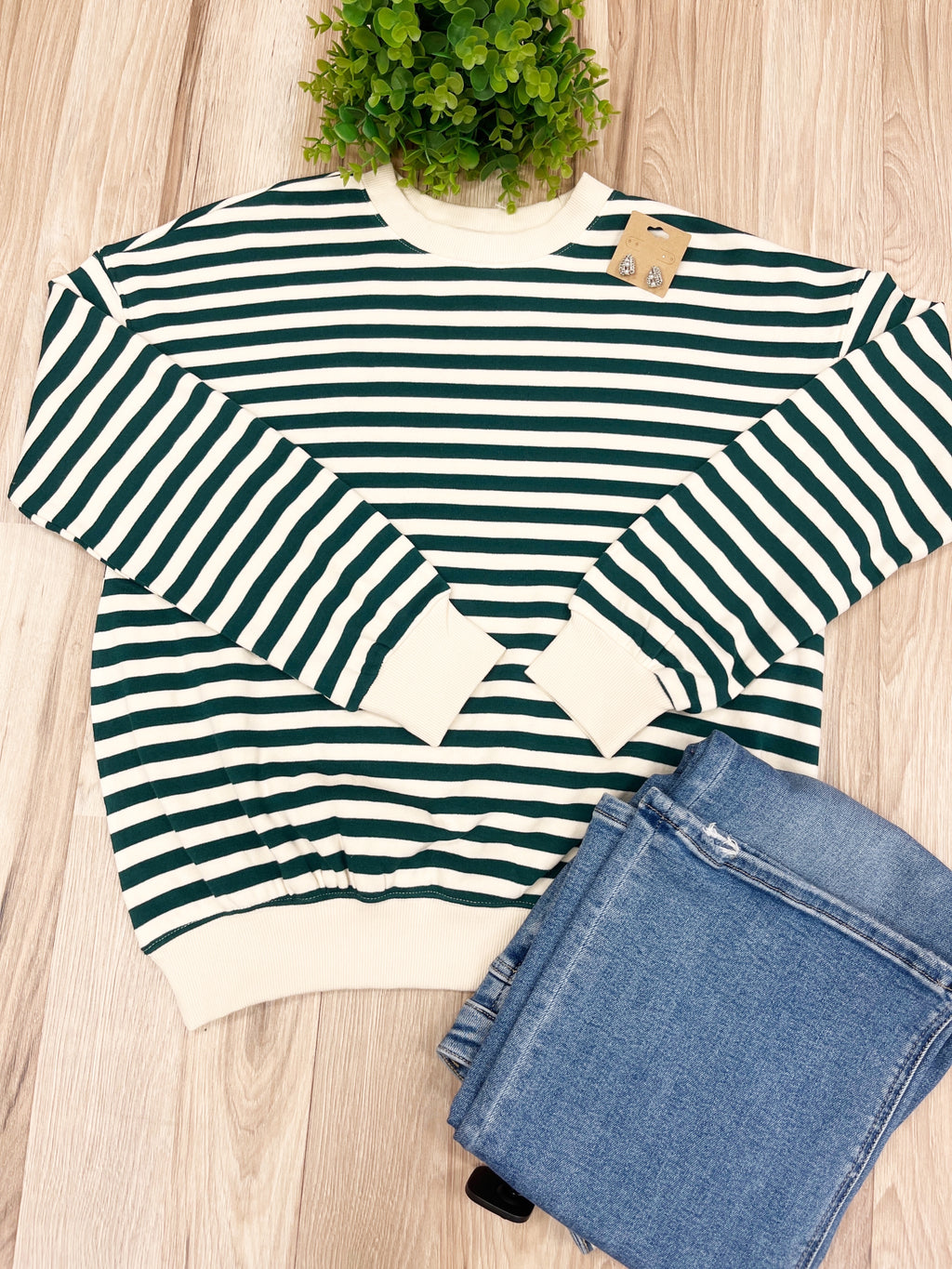 Green Cream Striped - Women’s Blouse Top - by Zenana - True to Size