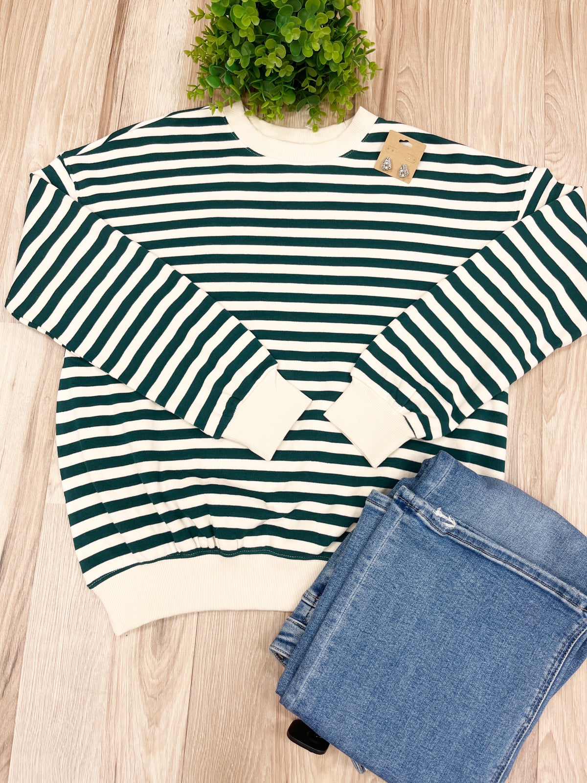 Green Cream Striped - Women’s Blouse Top - by Zenana - True to Size