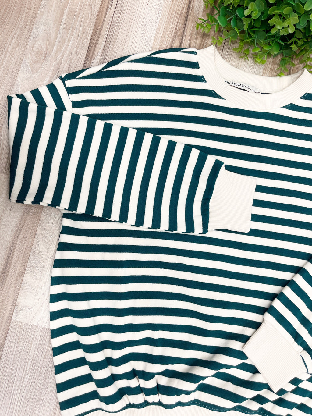Green Cream Striped - Women’s Blouse Top - by Zenana - True to Size