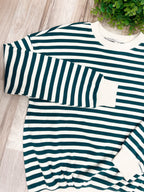 Green Cream Striped - Women’s Blouse Top - by Zenana - True to Size