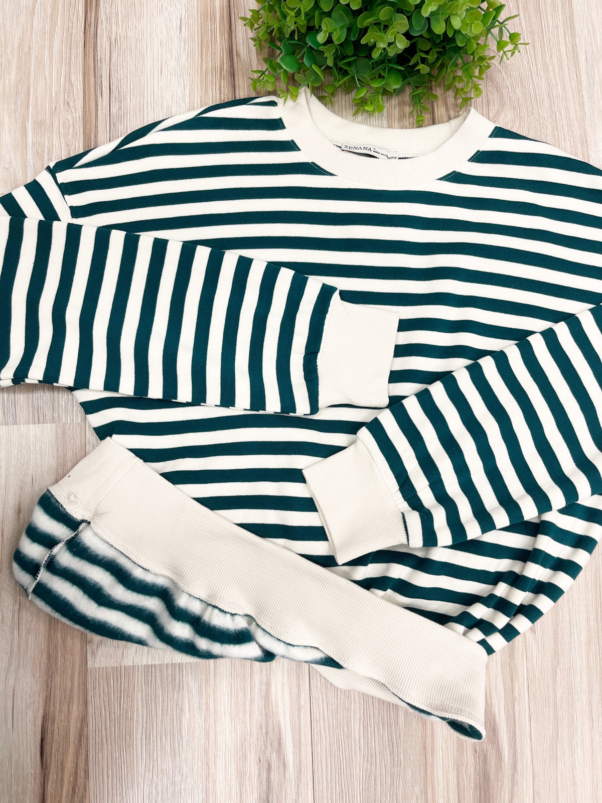 Green Cream Striped - Women’s Blouse Top - by Zenana - True to Size