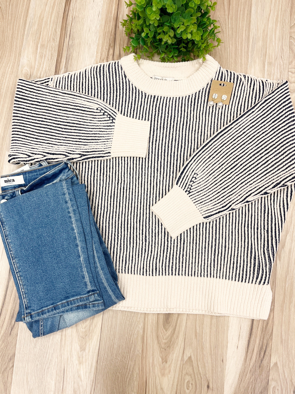 Navy Ribbed - Women’s Sweater Top - by Zenana - True to Size