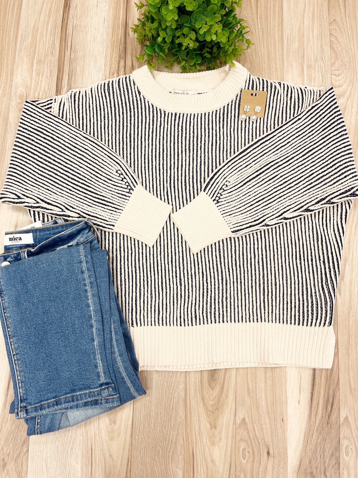 Navy Ribbed - Women’s Sweater Top - by Zenana - True to Size