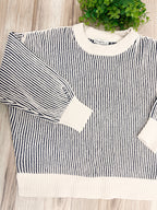 Navy Ribbed - Women’s Sweater Top - by Zenana - True to Size