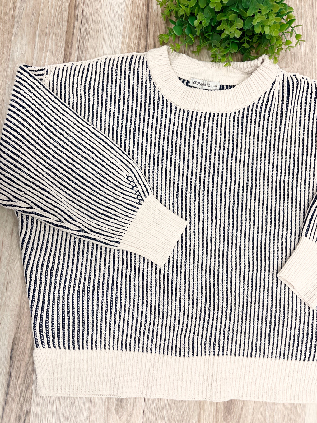 Navy Ribbed - Women’s Sweater Top - by Zenana - True to Size