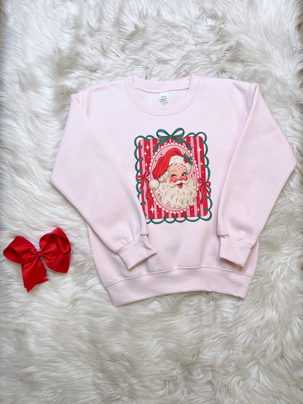 Light Pink Santa Portrait - Girls Sweatshirt Top - by Hanes