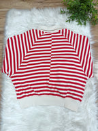 Red Striped Collared Button Down Pullover - Women’s Sweatshirt Top - by Zenana - Loose Fit