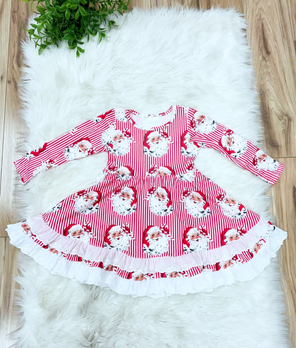 Red Striped Santa - Girls Dress - by Mini Mee - True to Size