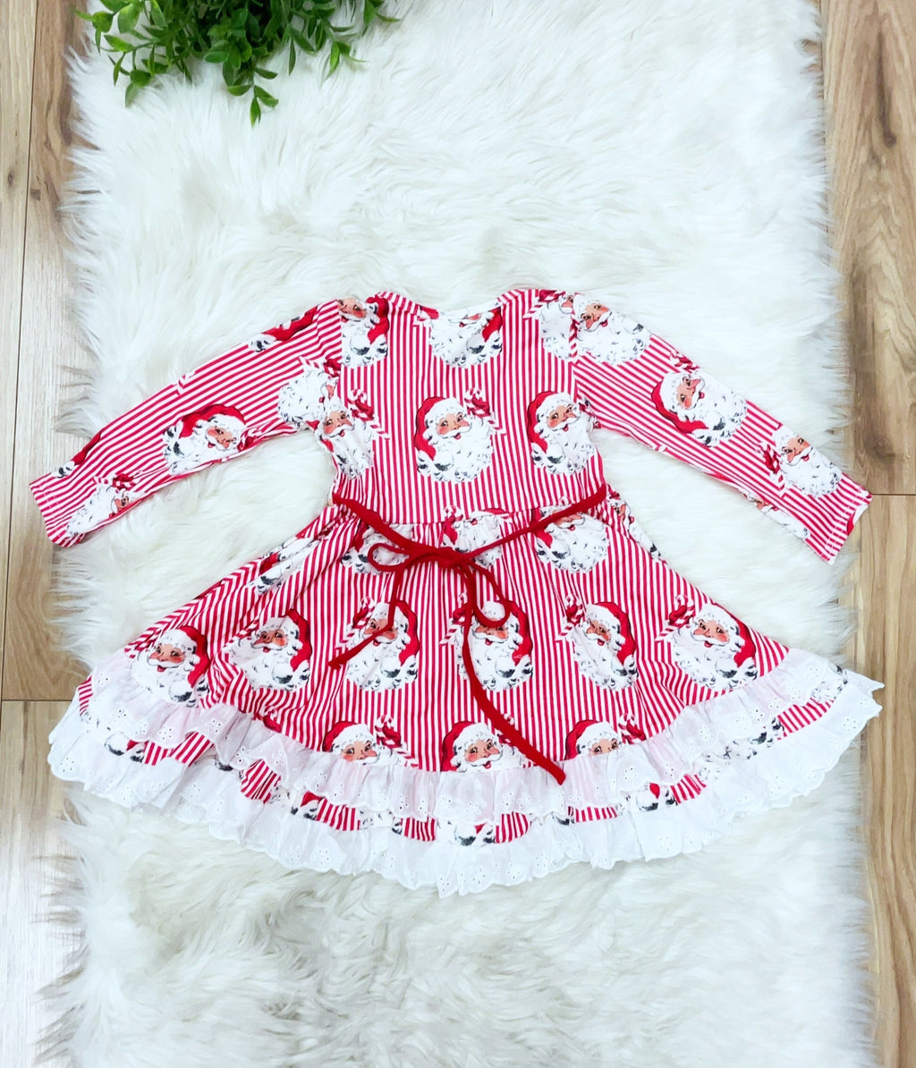 Red Striped Santa - Girls Dress - by Mini Mee - True to Size