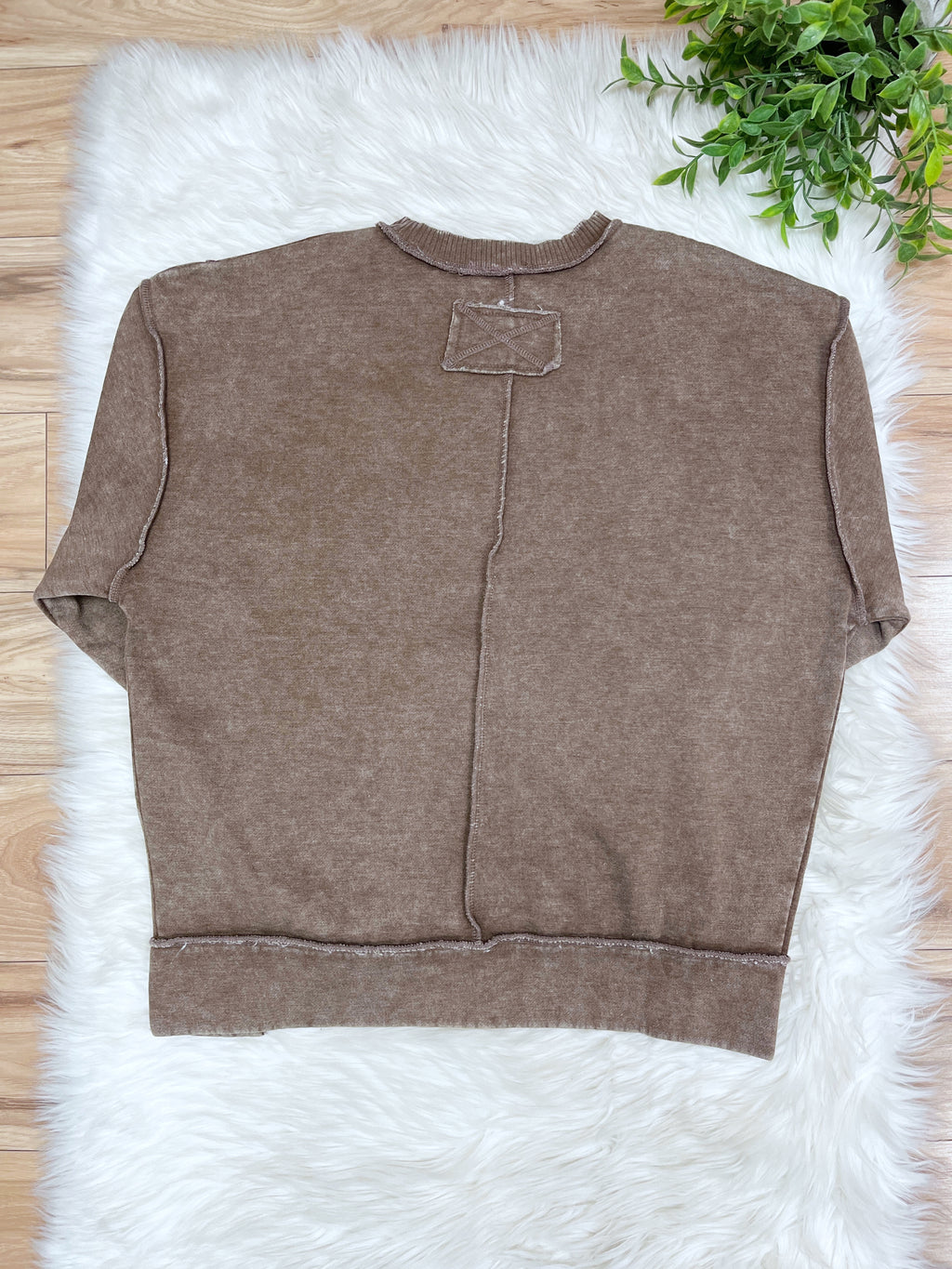 Mocha Exposed Seam Pullover with Slits - Women’s Sweatshirt Top - by Zenana - Loose Fit