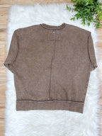 Mocha Exposed Seam Pullover with Slits - Women’s Sweatshirt Top - by Zenana - Loose Fit
