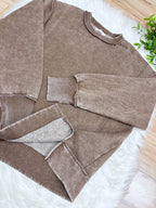 Mocha Exposed Seam Pullover with Slits - Women’s Sweatshirt Top - by Zenana - Loose Fit
