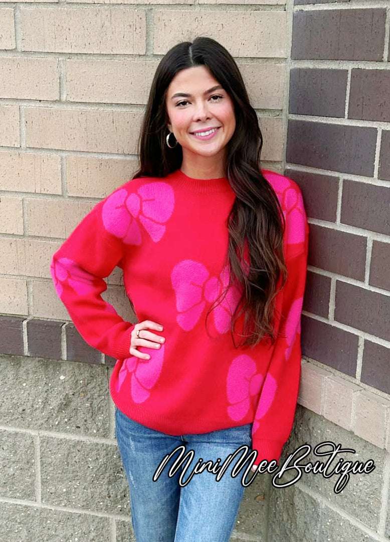 Red/Pink Bow Sweater - Mini Mee Boutique