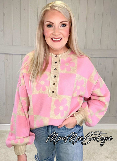 Pink Flower Print Sweater - Mini Mee Boutique