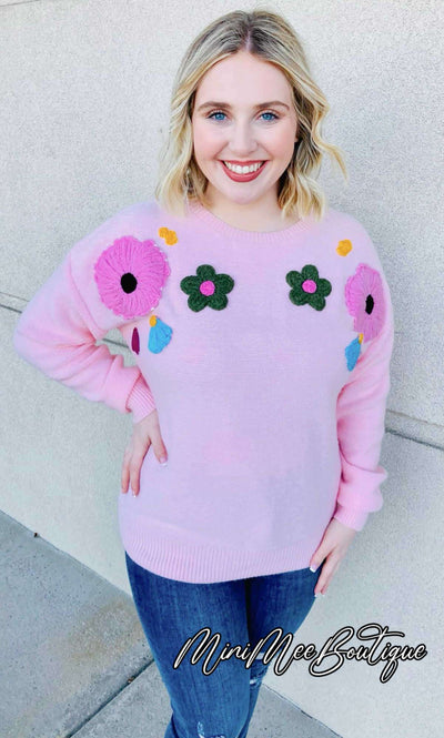 Pink Floral Garden Sweater - Mini Mee Boutique