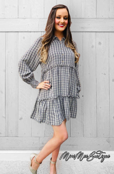 Plaid Striped Ruffle Dress