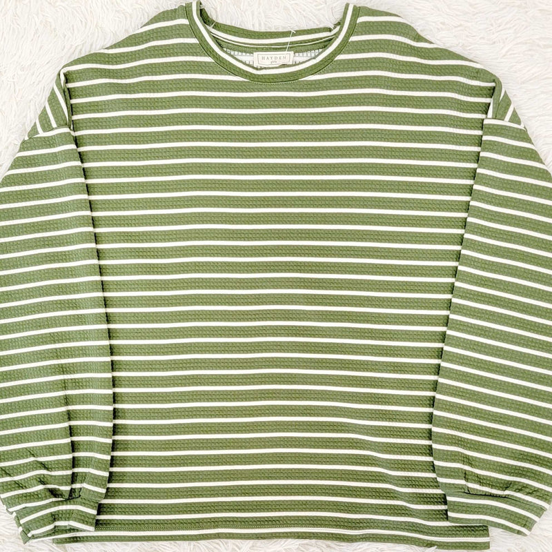 Girls Green and White Stripped Long Sleeve - Mini Mee Boutique