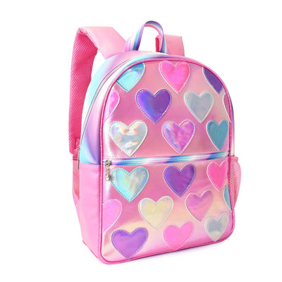 Metallic Heart-Patched Large Backpack with Pencil Pouch - Mini Mee Boutique