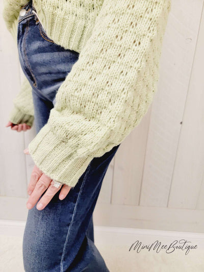 Pale Green Knit Sweater with Flowers - Mini Mee Boutique