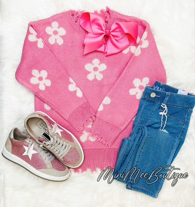 Girl's Flower Pink Sweater - Mini Mee Boutique