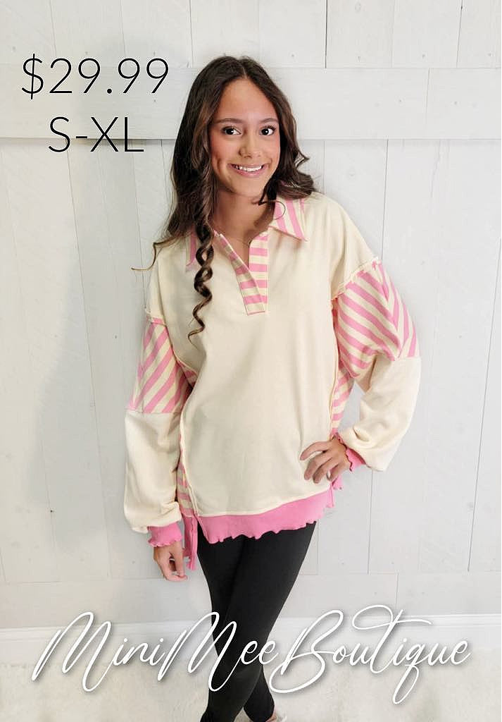 Pink/Cream Pullover - Mini Mee Boutique