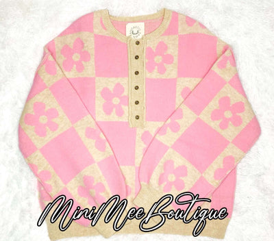 Pink Flower Print Sweater