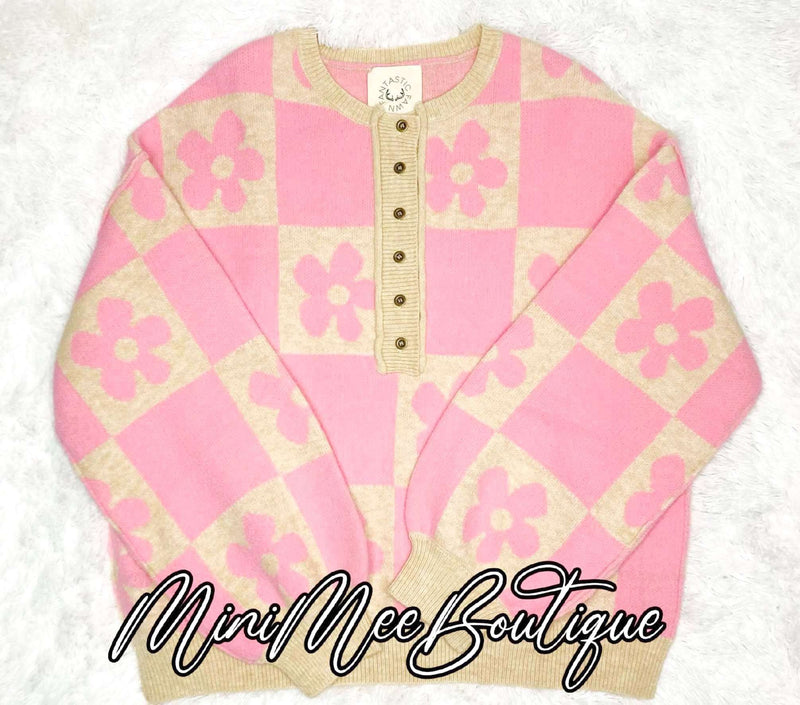 Pink Flower Print Sweater - Mini Mee Boutique